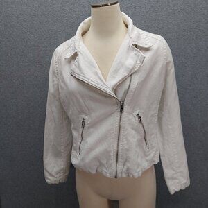 Liz Claiborne Stylish White Denim Jean Jacket-M  Biker cotton blend‎ stretch